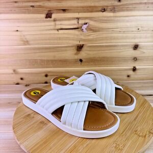 NEW Mila Paoli Sandals Womens 9 White Leather Crossover Slide Slip On Sandals